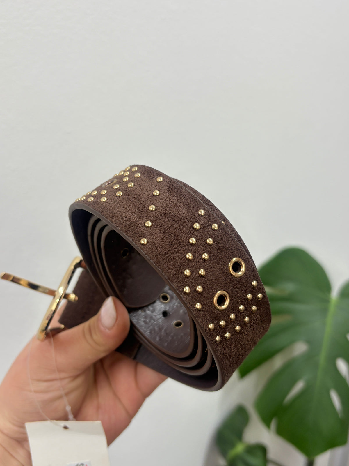 Cinto diseño de tachas en gamuza